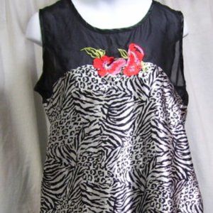 Babydoll Nightgown Sexy Sleep Set Boyfirend Shorts Black White Zebra NWOT